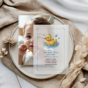 One Lucky Duck First Birthday Party Vellum Invitations