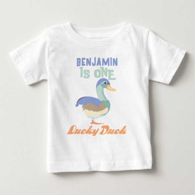 One Lucky Duck  First Birthday Pastel Baby T-Shirt (Front)