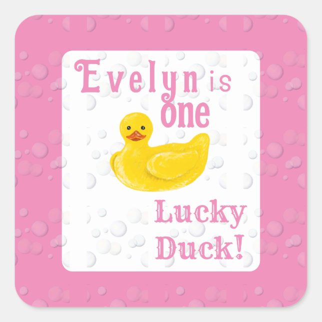 One Lucky Duck First Birthday Square Sticker (Front)