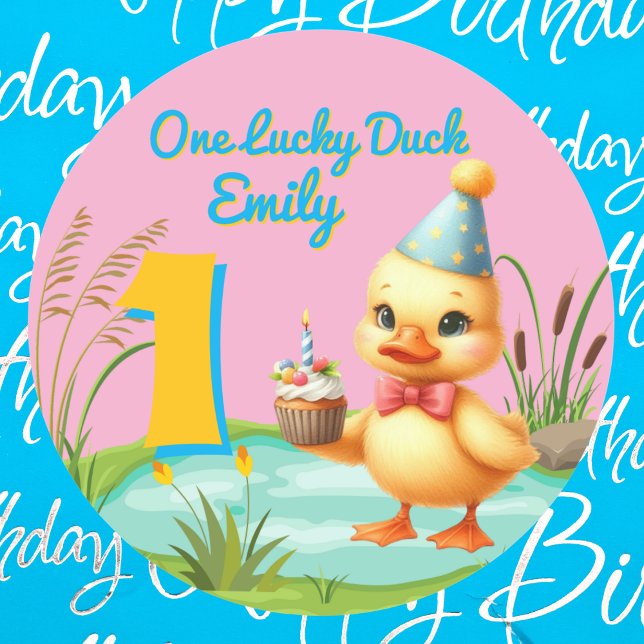 One Lucky Duck Girl 1st Birthday Party  Classic Round Sticker (Creator Uploaded)