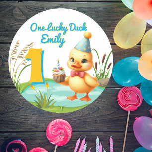 One Lucky Duck Girl 1st Birthday Party  Classic Round Sticker