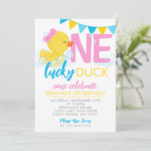 One Lucky Duck Girl Rubber Duck 1st Birthday Invitation