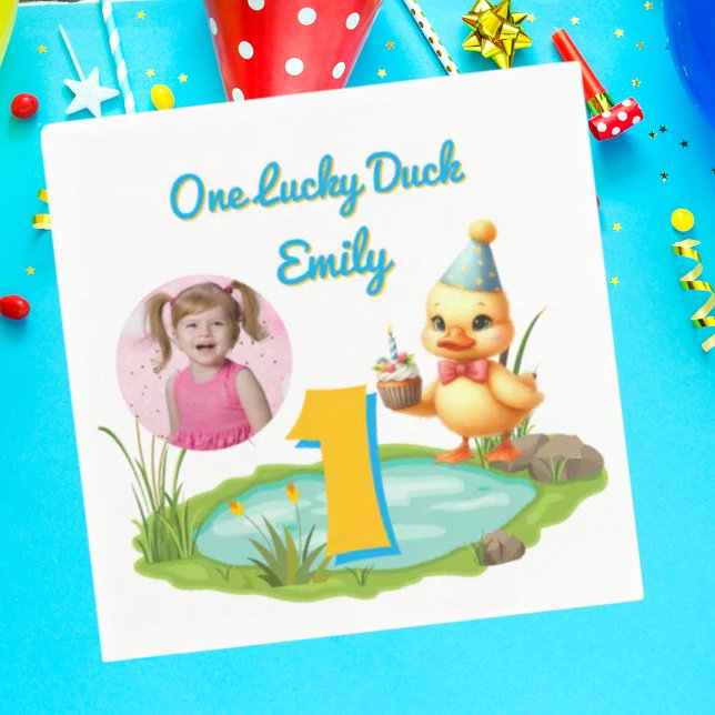 One Lucky Duck Kids 1st Birthday Photo Napkin (Creator Uploaded)