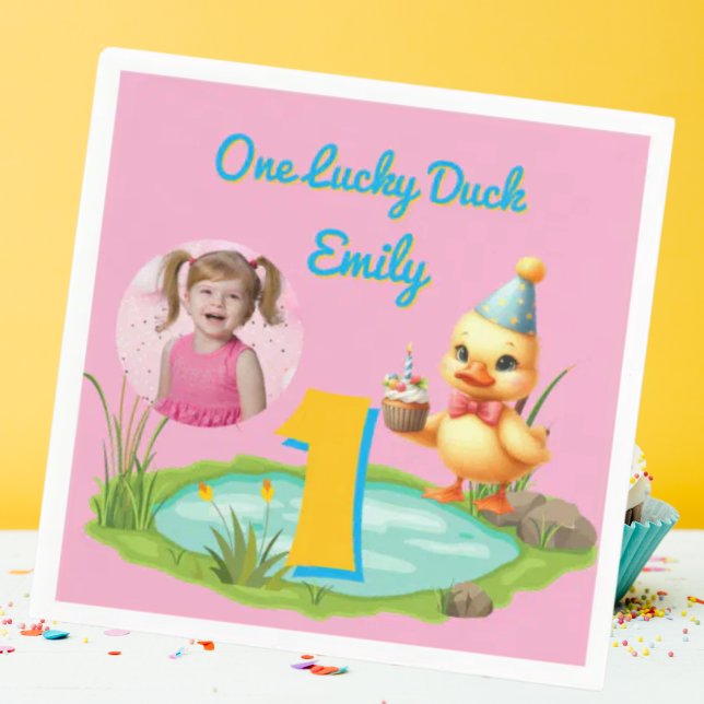 One Lucky Duck Kids 1st Birthday Photo Napkin (Creator Uploaded)