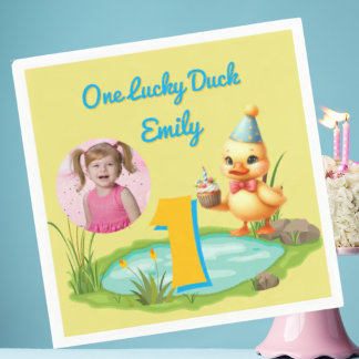 One Lucky Duck Kids 1st Birthday Photo Napkin