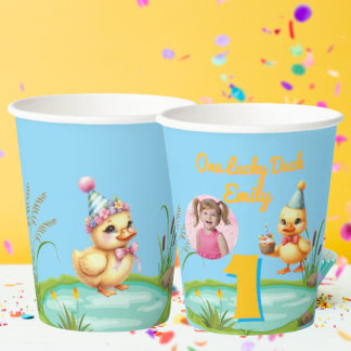 One Lucky Duck Kids Birthday Photo Paper Cups