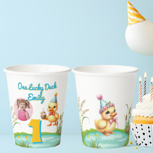 One Lucky Duck Kids Birthday Photo Paper Cups
