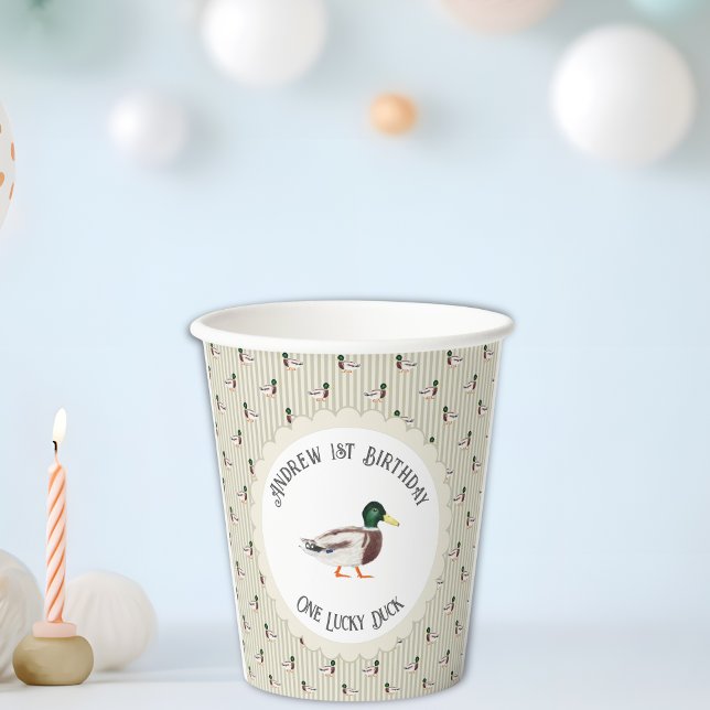 One Lucky Duck Mallard 1st Birthday Paper Cups (Creator Uploaded)