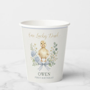 One Lucky Duck Photo First Birthday Paper Cups