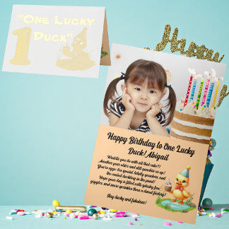 One Lucky Duck Photo Girly 1st Birthday Foil Greeting Card