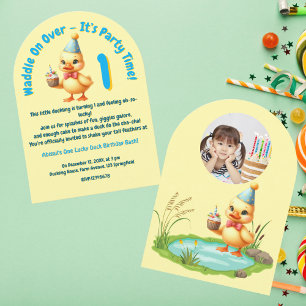 One Lucky Duck Photo Girly Kids Birthday Invitation