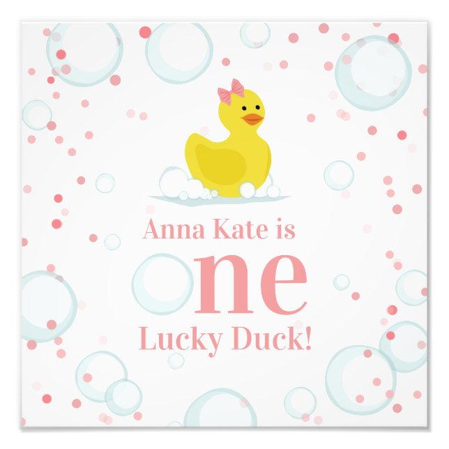 One Lucky Duck Pink Birthday Party Photo Print (Front)