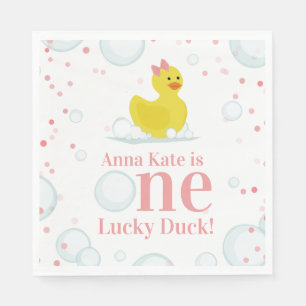 One Lucky Duck Pink First Birthday Party Napkin