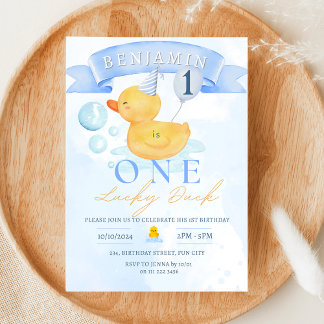 One Lucky Duck Rubber Duck 1st Birthday Invitation
