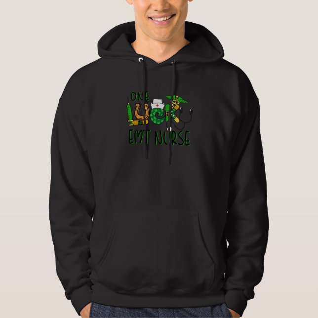 One Lucky EMT Nurse Shamrock Stethoscope St Patric Hoodie (Front)