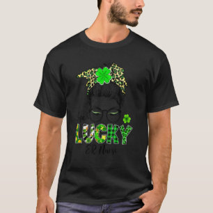 One Lucky Er Nurse Messy Bun Shamrocks St Patrick T-Shirt