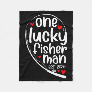 One Lucky Fisher Man 2026 Heart Valentine Matching Fleece Blanket