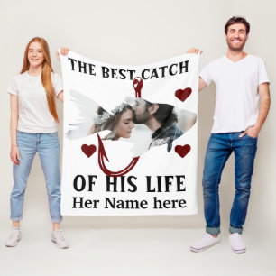 One lucky fisherman matching couple fish photo fleece blanket