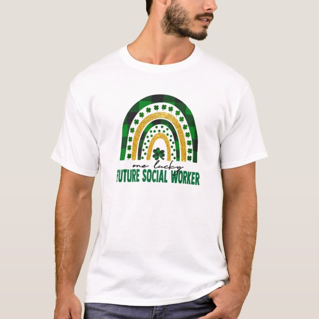 One Lucky Future Social Worker Rainbow St Patricks T-Shirt (Front)