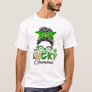 One Lucky Gammie St Patricks Day Messy Bun Mom Iri T-Shirt