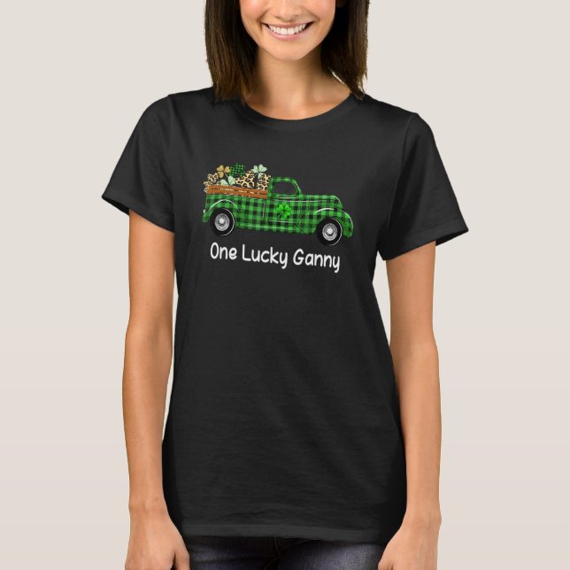 One Lucky Ganny Green Plaid Truck Shamrocks St Pat T-Shirt (Front)