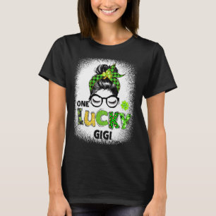 One Lucky Gigi Messy Bun Leopard St Patrick's Day T-Shirt