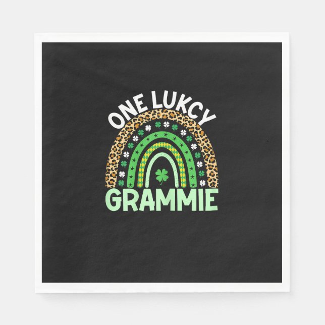 One Lucky Grammie Leopard Rainbow Saint Patrick's  Napkin (Front)