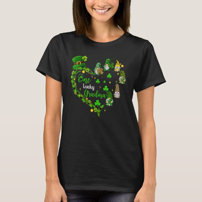 One Lucky Grandma Gnomies Irish Shamrocks St Patri T-Shirt (Front)