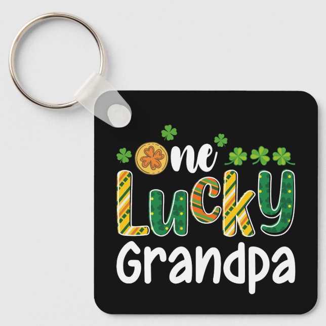 One Lucky Grandpa Matching Family St Patrick's Day Key Ring (Front)