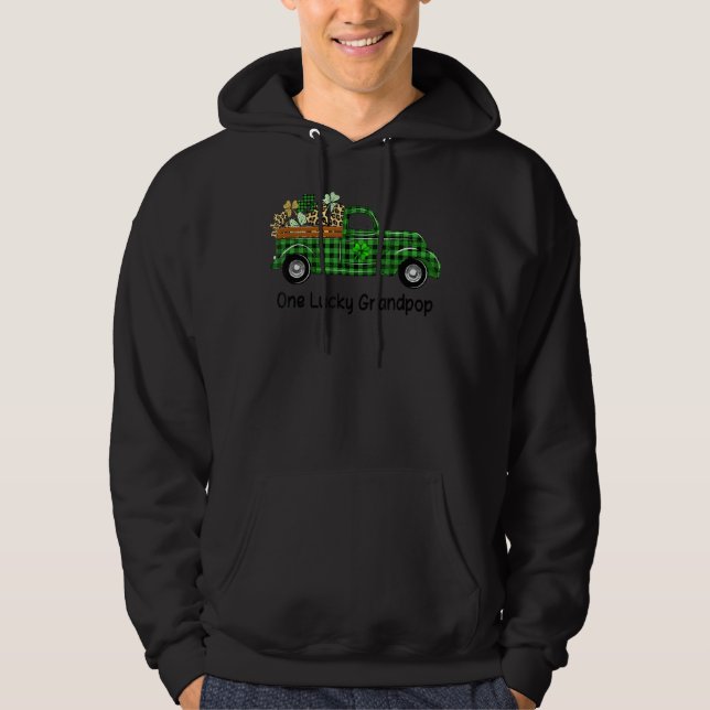 One Lucky Grandpop Green Plaid Truck Shamrocks Pat Hoodie (Front)