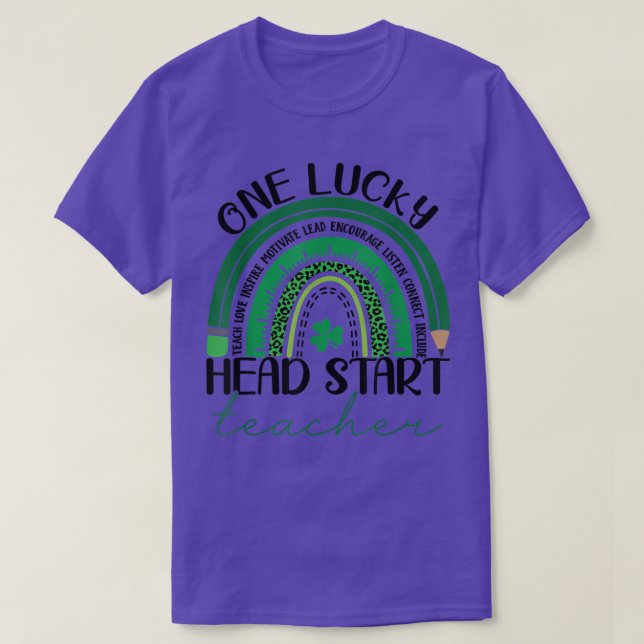 One Lucky Head Start Teacher Leopard Rainbow Patri T-Shirt (Design Front)