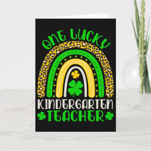 One Lucky Kinder Teacher Leopard Rainbow Lucky St. Card