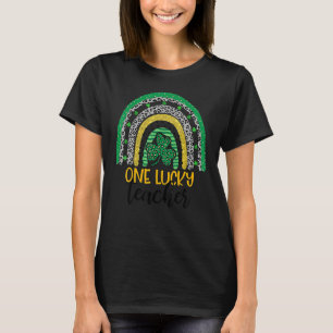 One Lucky Kinder Teacher Rainbow Leopard St. Patri T-Shirt
