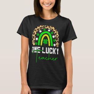 One Lucky Kinder Teacher Rainbow Leopard St Patric T-Shirt