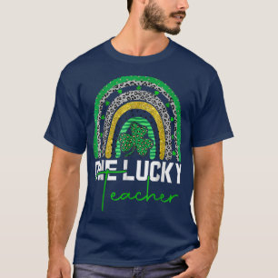 One Lucky Kinder Teacher Rainbow Leopard St T-Shirt