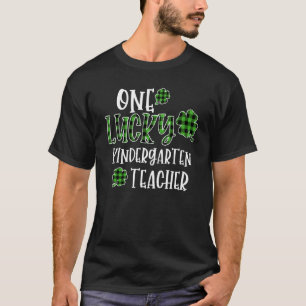 One Lucky Kindergarten Teacher Green Plaid Shamroc T-Shirt