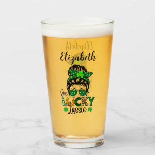 One Lucky Lassie With Name On Glass