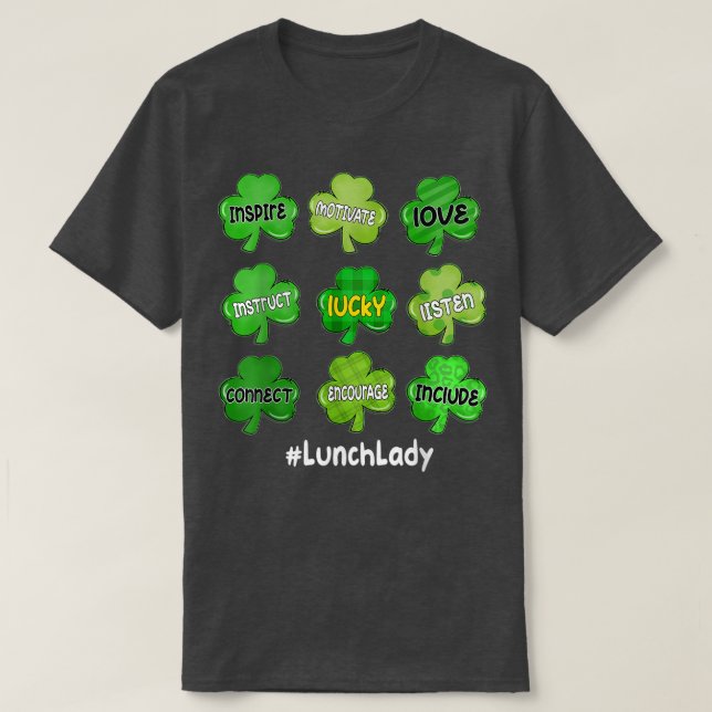 One Lucky Lunch Lady Irish Shamrock Rainbow St Pat T-Shirt (Design Front)
