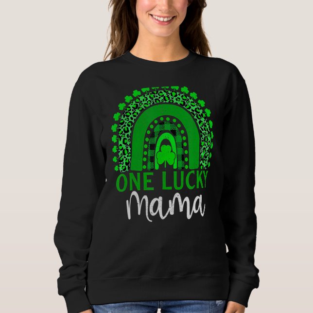 One Lucky Mama Leopard Rainbow Mum Life St Patrick Sweatshirt (Front)