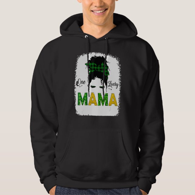 One Lucky Mama Messy Bun Leopard St Patrick S Day Hoodie (Front)