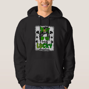One Lucky Mama Messy Bun St Patrick's Day Leopard  Hoodie