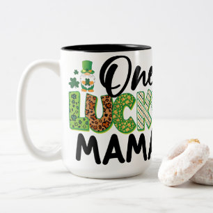 One Lucky Mama St. Patrick's Day Clover Gnome Grap Two-Tone Coffee Mug