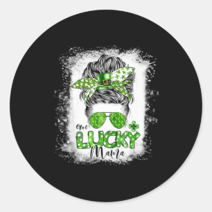 One lucky mama st patricks day messy bun leopard classic round sticker