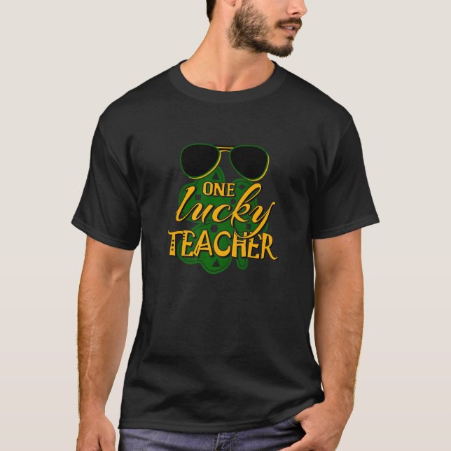 One Lucky Math Teacher Sunglass Shamrock St Patric T-Shirt (Front)