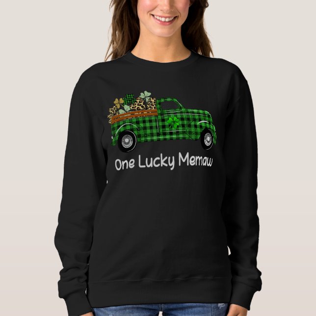 One Lucky Memaw Green Plaid Truck Shamrocks St Pat Sweatshirt (Front)