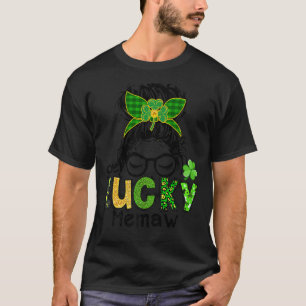One Lucky Memaw Messy Bun Leopard St Patrick's Day T-Shirt