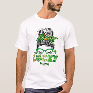 One Lucky Meme Messy Bun Leopard St Patrick's Day T-Shirt