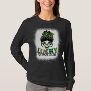 One Lucky Montessori Teacher Bleached St Patricks T-Shirt