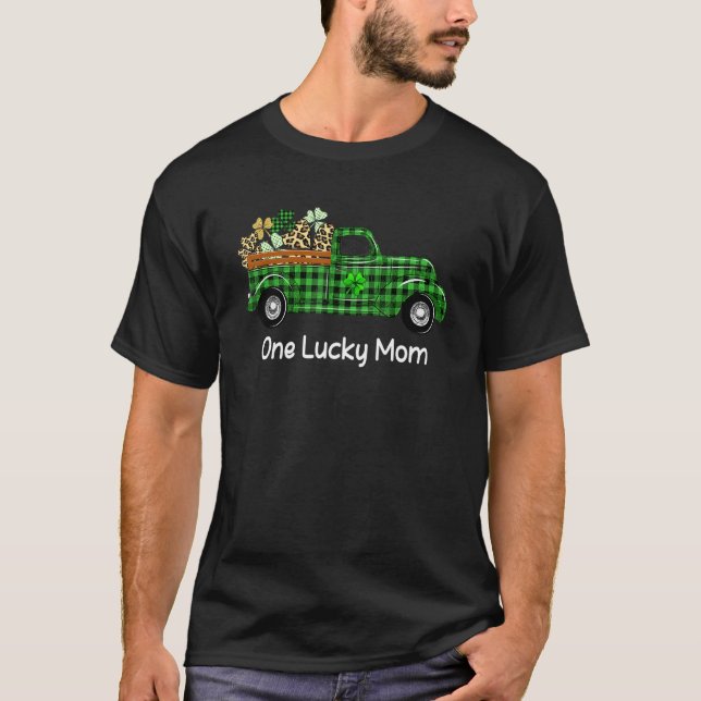 One Lucky Mum Green Plaid Truck Shamrocks St Patri T-Shirt (Front)