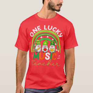 One Lucky Music Teacher Rainbow Gnomes Saint Patri T-Shirt
